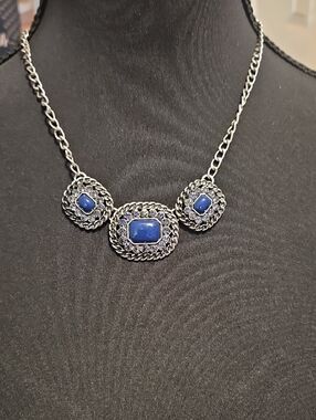 Blue Stone Silver-Tone Statement Necklace